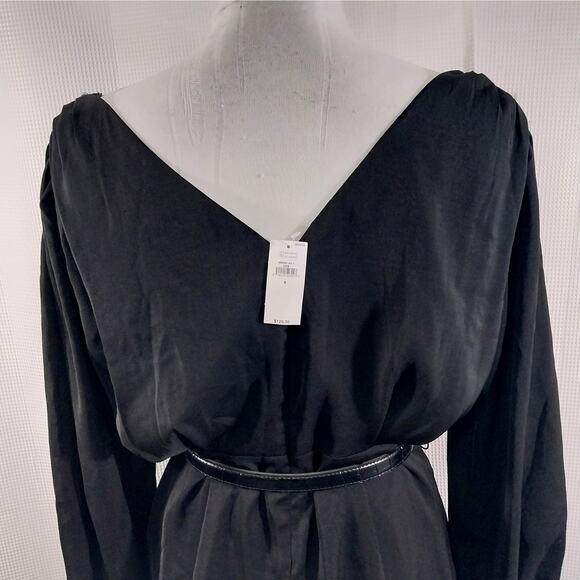 NWT@$120! BANANA REPUBLIC! LUXE BLACK POUF SLEEVE, BELTED WAIST DRESS! SZ 6 - Picture 6 of 12